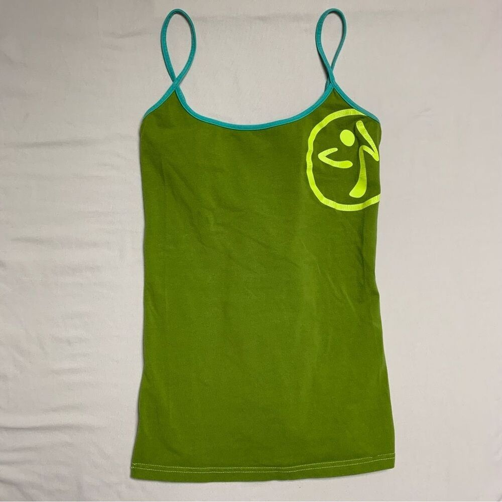 Zumba Green Tank Top Women’s XXL Athletic Workout Dance Logo Sexy Tie Back Fit